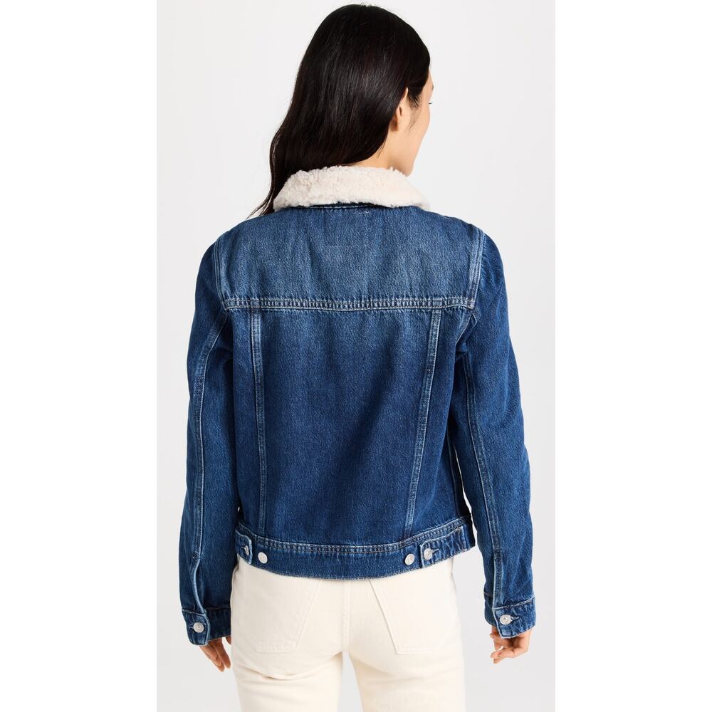 PAIGE Rowan Faux Shearling Trim Denim Jacket JAMEE DISTRESSED Size X-Large - Picture 5 of 5